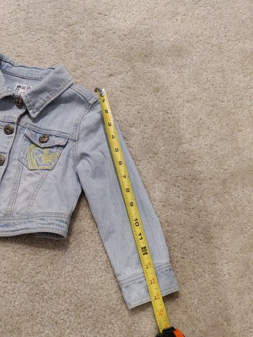 Children's Place Light Blue Girls Denim Jacket Embroidered Heart Accent Y2K Retr